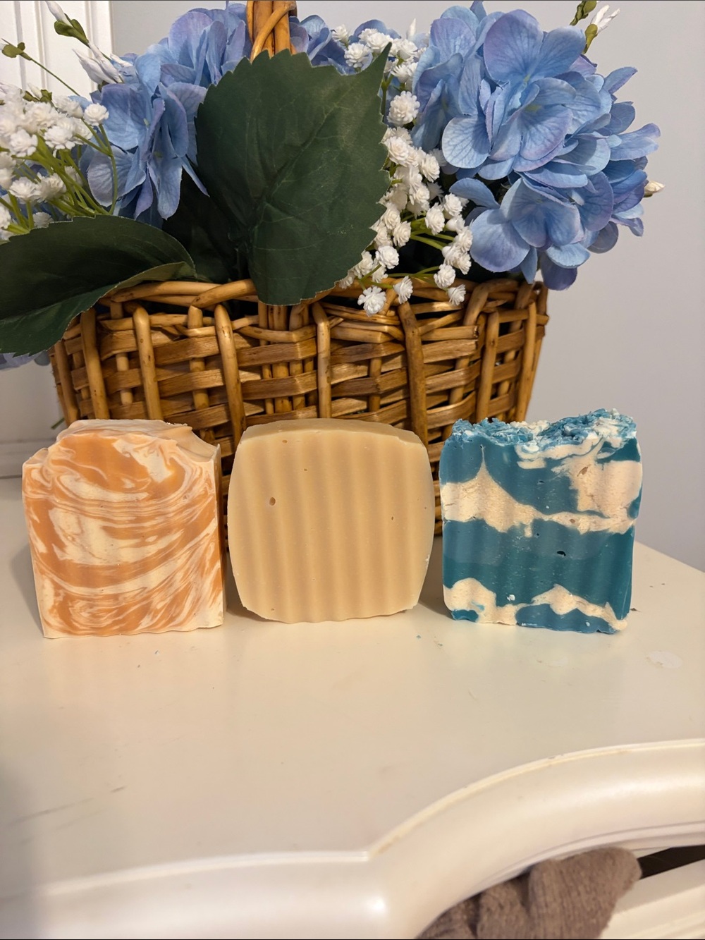 Artisan Swirl Handmade Soap Trio - Blue, Cream, Orange